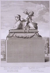 Beeld van een sfinx in wit marmer, met een bronzen Cupido, in Versailles, 1676, uit 